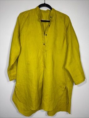 South Street Linen mustard chartreuse  100% linen dress